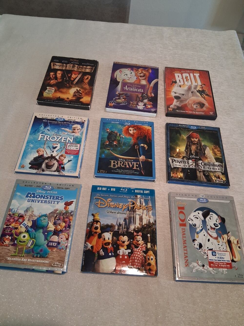 Disney DVD Blu-ray Movie Lot 9 Frozen Monsters University Brave 101 Dalmatians